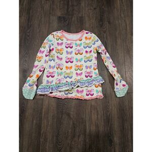 Matilda Jane Girls Butterfly Print Long Sleeve Ruffle Hem Top White Size 4